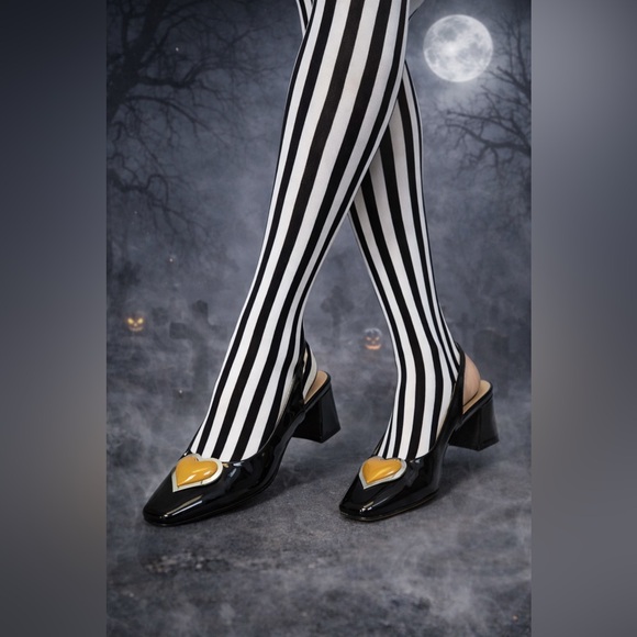 Unique Vintage ‘50s Black & Orange Heart Leatherette Slingback Heels, Sz 6, NWT! - Picture 6 of 16